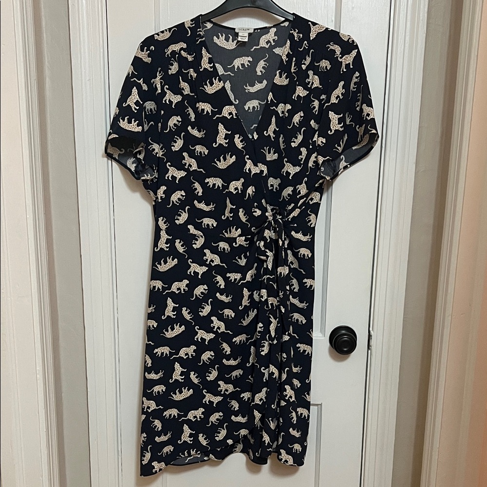 Navy Leopard Print J. Crew Wrap Dress